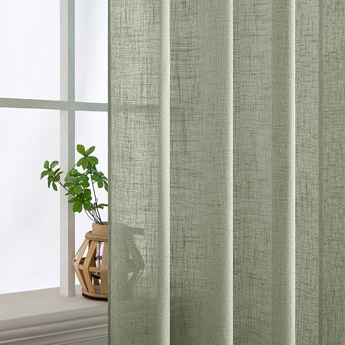 MIULEE Sage Linen Curtains 63 Inch Length 2 Panels - Image 5