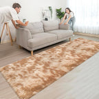 Super Soft Fluffy Living Room Area Rugs 3x10 ft Tie-Dyed Beige Shaggy Furry - Image 2