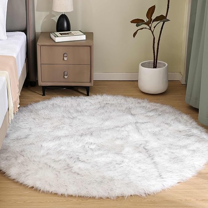 Goolela Round Sheepskin Rug 5ft Fluffy Circle Fuzzy Faux Fur Rug by Goolela