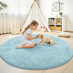 OLANLY Light Blue Round Rugs for Bedroom - Image 3