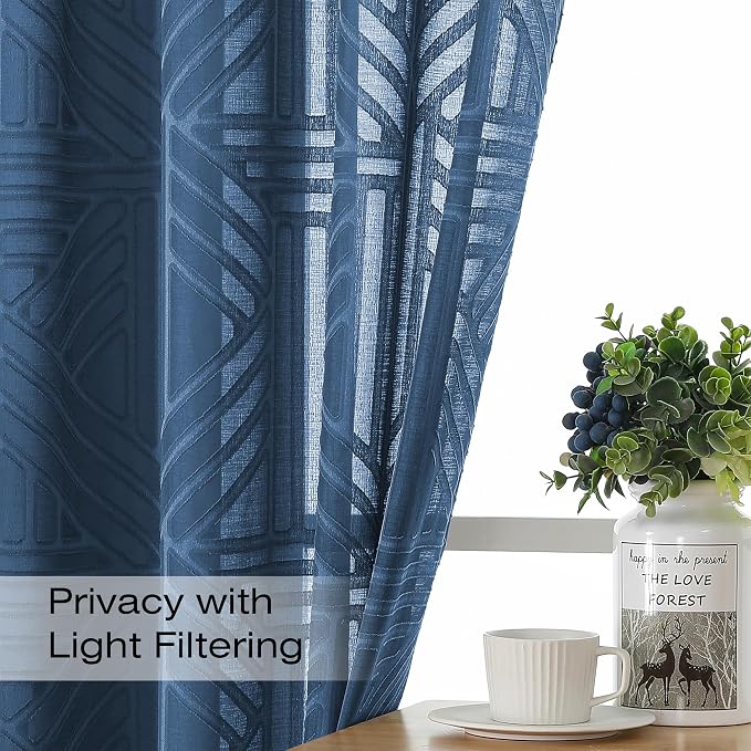Simplebrand Dusty Blue Semi Sheer Curtains 96 Inches Long 2 Panels, Light - Image 2