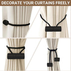 Hion Magnetic Curtain Tiebacks Black 6 Pack, Curtain Tiebacks Buckles Holdbacks - Image 7