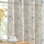 jinchan Floral Linen Curtains for Living Room 63 Inch Length Blue Flower by JINCHAN