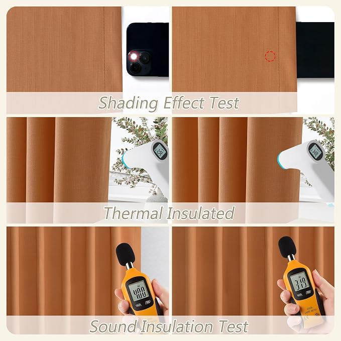 Guken Orange 100% Blackout Linen Curtains 84 Inch Length 2 Panels Set - Image 6