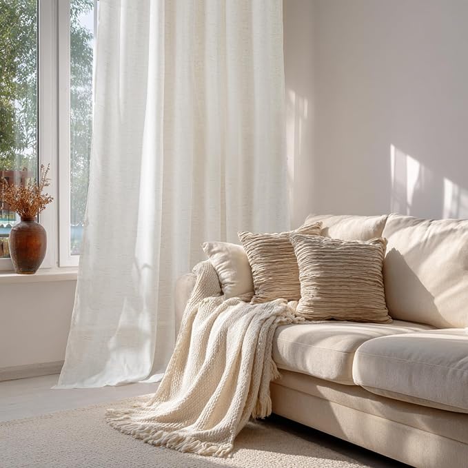 RYB HOME Sheer Curtains 108 inches Long Linen Blend Vertical Extra Long High - Image 3