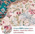 MSGKV Boho Throw Blanket for Couch 50"x60" Floral 100% Cotton Blanket Spring - Image 3