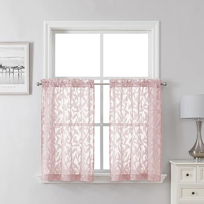 Lecloud Leia Jacquard Textured Blush Sheer Kitchen Curtains 36 Inch Length 2 by Lecloud