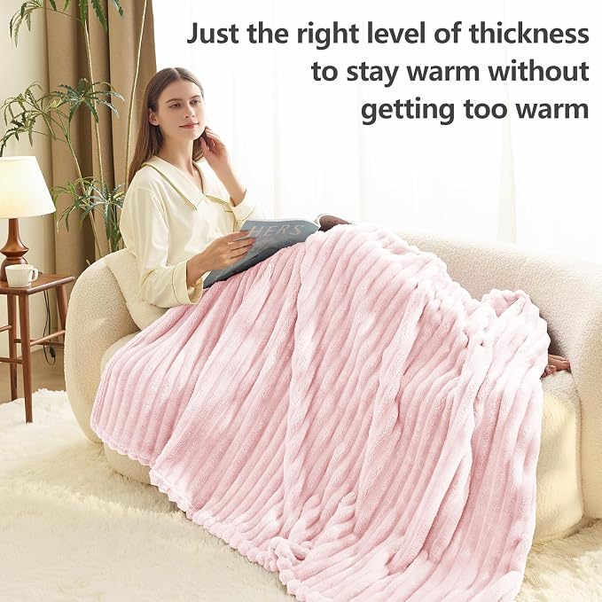 HIMEET Pink Ribbed Twin Blanket - Image 3
