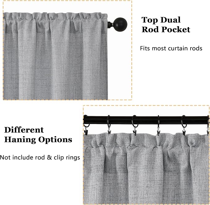 OWENIE Grey Valances for Windows 1 Pcs 20 Inch Length, Light Filtering Textured - Image 4