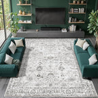 Floral Washable 6x9 Area Rugs, Soft Grey White Bedroom Rug - Image 8
