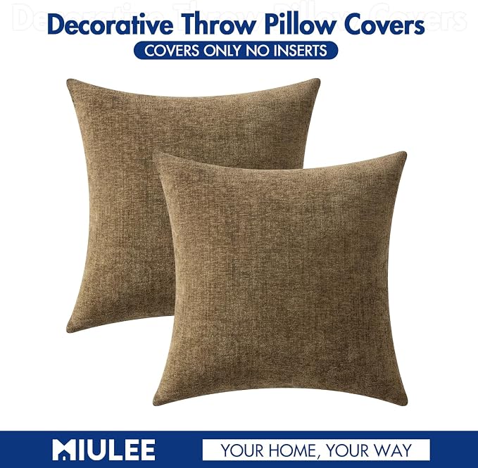 MIULEE Pack of 2 Coffee Throw Pillow Covers 18x18 Inch Soft Chenille Pillow - Image 6