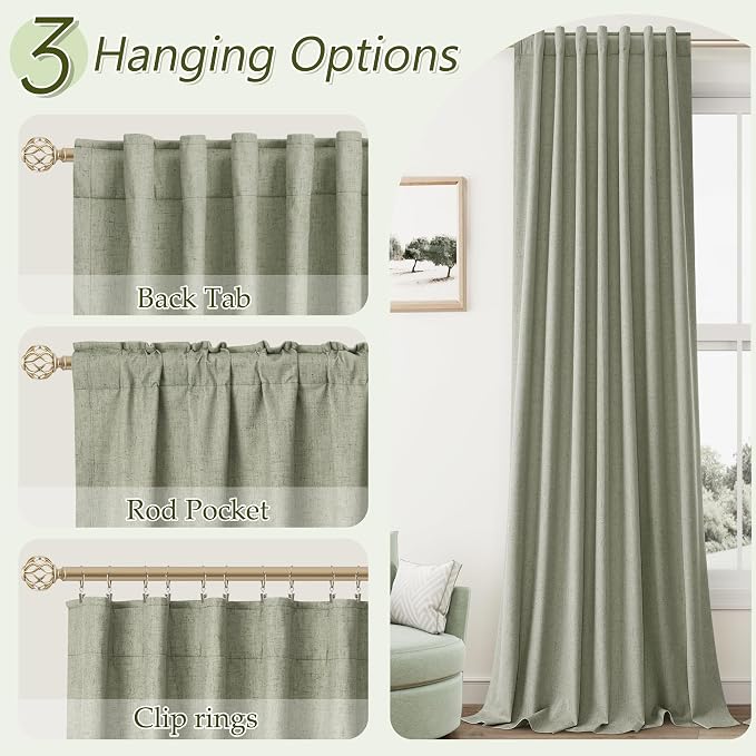Sage Green 100% Blackout Linen Curtains 90 Inch Length 2 Panels Set - Image 6