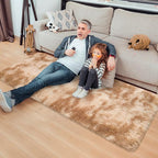 Super Soft Fluffy Living Room Area Rugs 2x5 ft Tie-Dyed Beige Shaggy Furry - Image 3