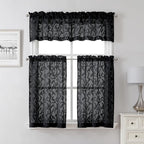 Lecloud Leia Black Sheer Kitchen Curtains 18 Inch Length 2 Pcs, Jacquard Leaf - Image 8