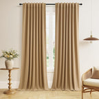 Guken Camel Brown 100% Blackout Linen Curtains 90 Inch Length 2 Panels Set by Guken