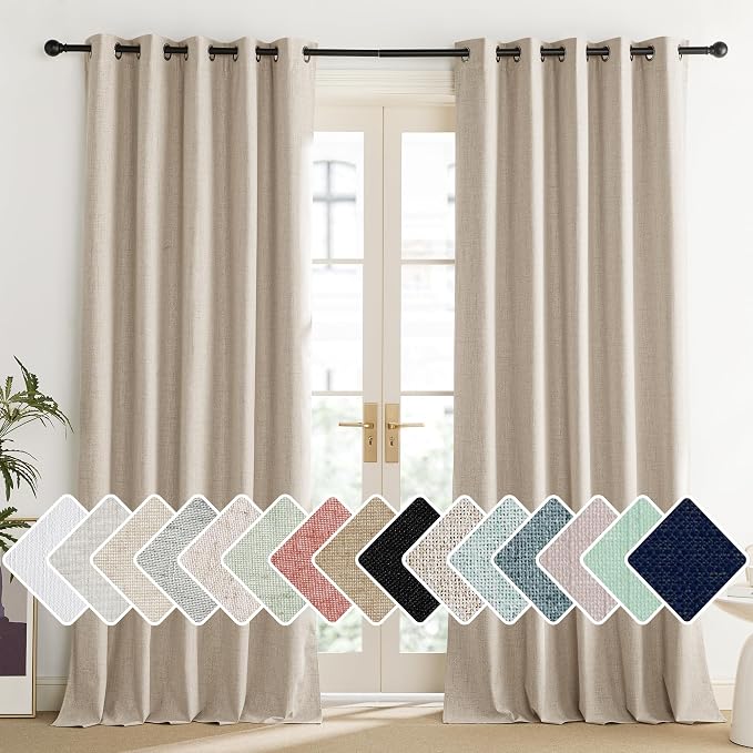 NICETOWN Cream 100% Blackout Linen Curtains 95 inch Long Burg by NICETOWN