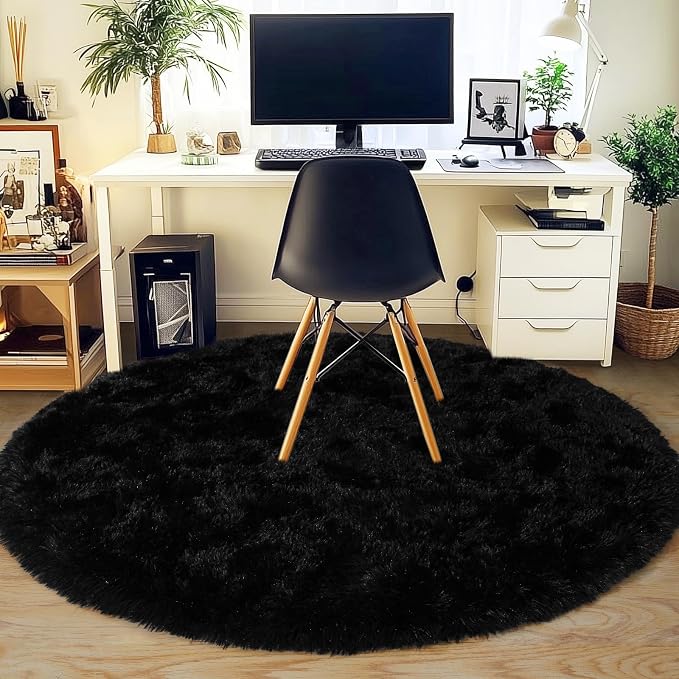5'x5' Black Round Rug for Bedroom, Ultra Soft Fluffy Circle Rug for Kids Girls by Quntue