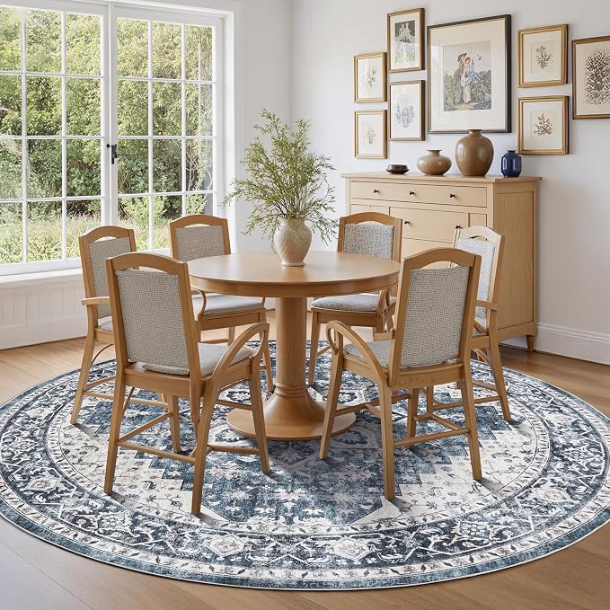 AMADA HOMEFURNISHING Round 8ft Area Rugs, Low-Profile Washable Rug - Image 2