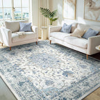 Area Rugs 5'x7' Washable Non-Slip, Floral Vintage Distress Print Pattern - Image 2