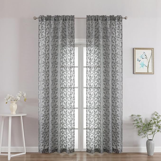 Chyhomenyc Charcoal Grey Sheer Curtains 90 Inch Length 2 Panels Set, Light by Chyhomenyc