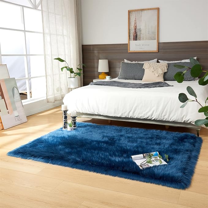 EasyJoy Ultra Soft Fluffy Shaggy Area Rug Faux Fur Rug Chair Cover Seat Pad - Image 2