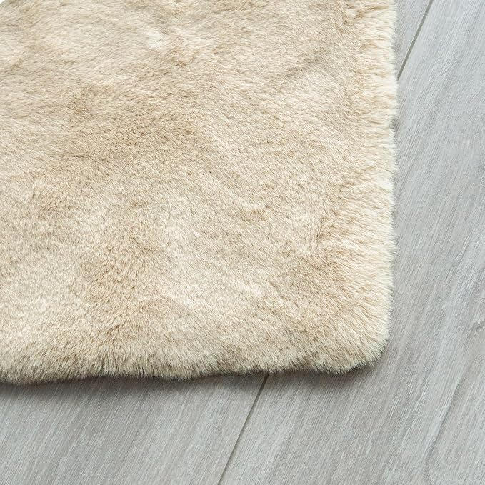 ORINOVA Washable Shag Round Rugs 6ft Camel Plush Faux Rabbit Furry Fur Rugs - Image 7