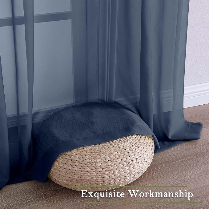 Lecloud Navy Blue Sheer Curtains 96 Inches Long 2 Pcs, Light Filtering Window - Image 7