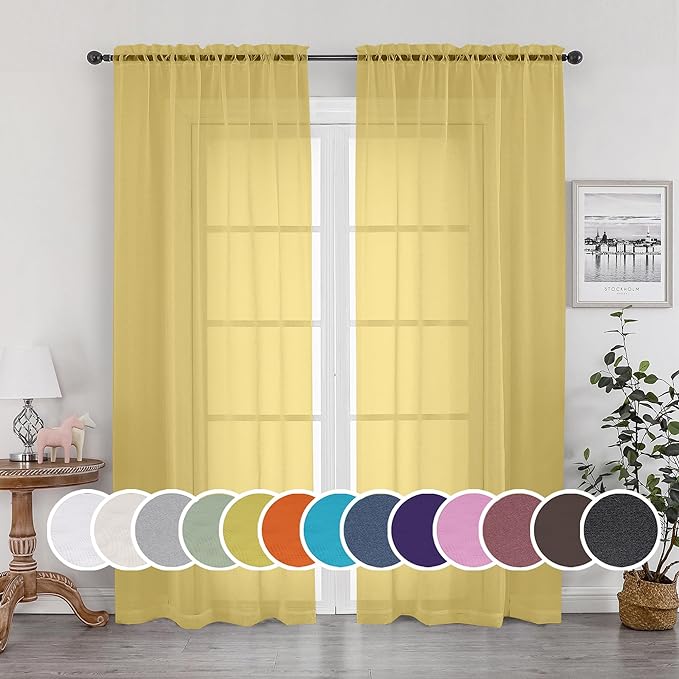 OWENIE Sheer Curtains 84 Inches Long 2 Panels Set, Rod Pocket Voile Fimly Sheer by OWENIE