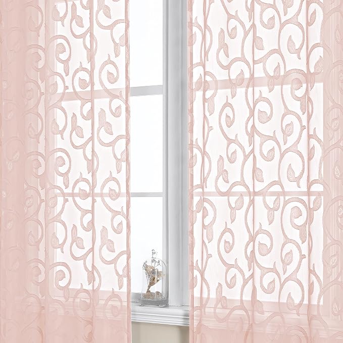 OWENIE Furman Blush Sheer Curtains 63 inch Length by OWENIE