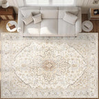 Area Rugs 9x12 Vintage Rug: Large Washable Living Room Rug Retro Medallion by MXSANYOORUG