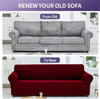Joccun Red Dahlia Polyester Spandex Waterproof Solid Stretch Sofa Cover - Image 6