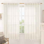 LAMIT Light Filtering Linen Curtains 63 inches Long, Cream Linen Textured Semi by LAMIT