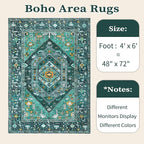 SERISSA 4x6 Boho Bedroom Rug, Washable Non Slip Vintage Teal Area Rugs - Image 6