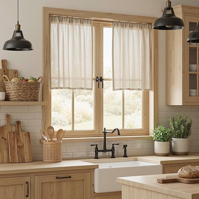 MYSKY HOME Semi Sheer Light Oatmeal Curtains 36 Inches Long - Image 4