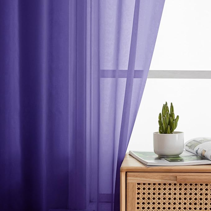Simplebrand Purple Sheer Curtains 84 Inches Long, Light Filtering Rod Pocket - Image 5