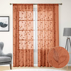 HOMEIDEAS Fall Burnt Orange Sheer Curtains 96 Inches Long 2 Panels Embroidered - Image 2