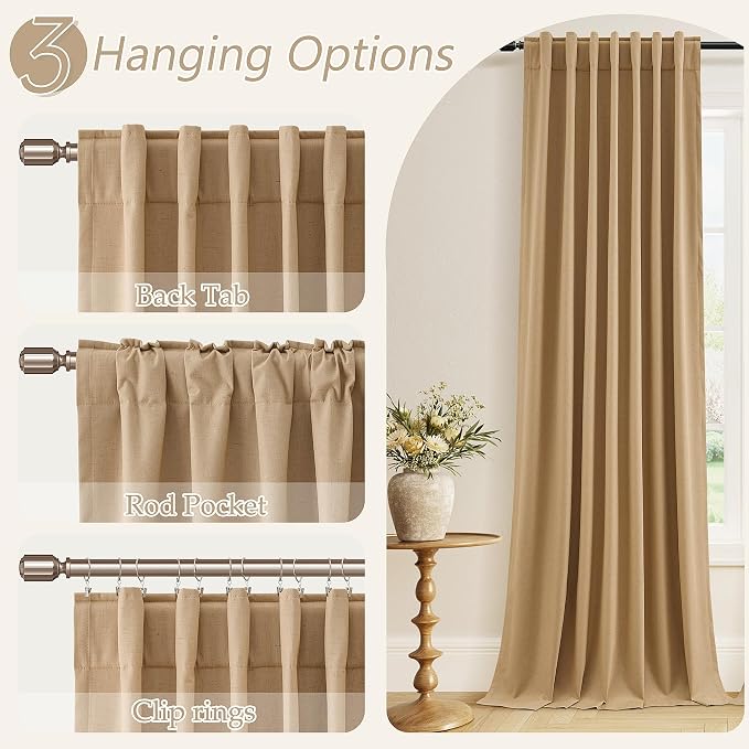 Guken 100% Blackout Linen Curtains 84 Inch Length 2 Panels Set - Image 6