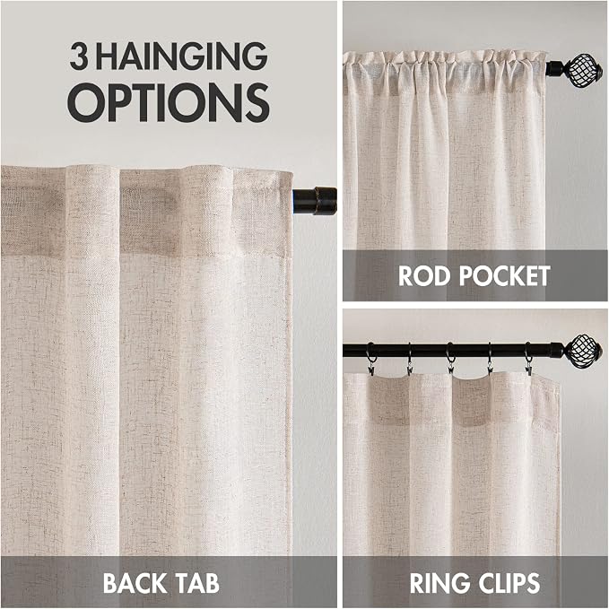 MIULEE Natural White Linen Curtains 94 Inch Length 2 Panels - Image 3