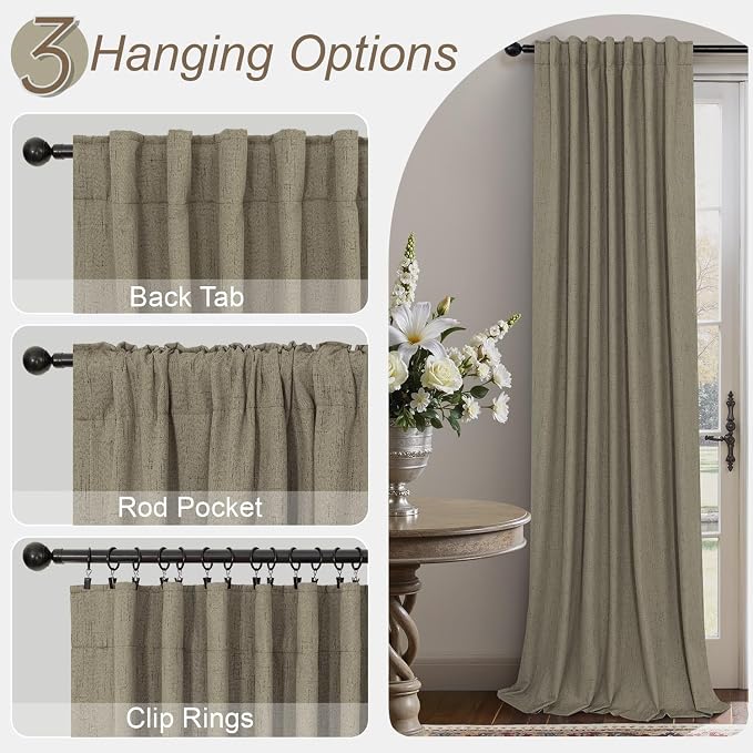 Taupe Blackout Curtains 90 Inches Long Thick Linen Patio Curtain - Image 6