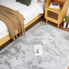 Ghouse Grey Faux Rabbit Fur Rug 5x7 Machine Washable Area Rugs by Ghouse