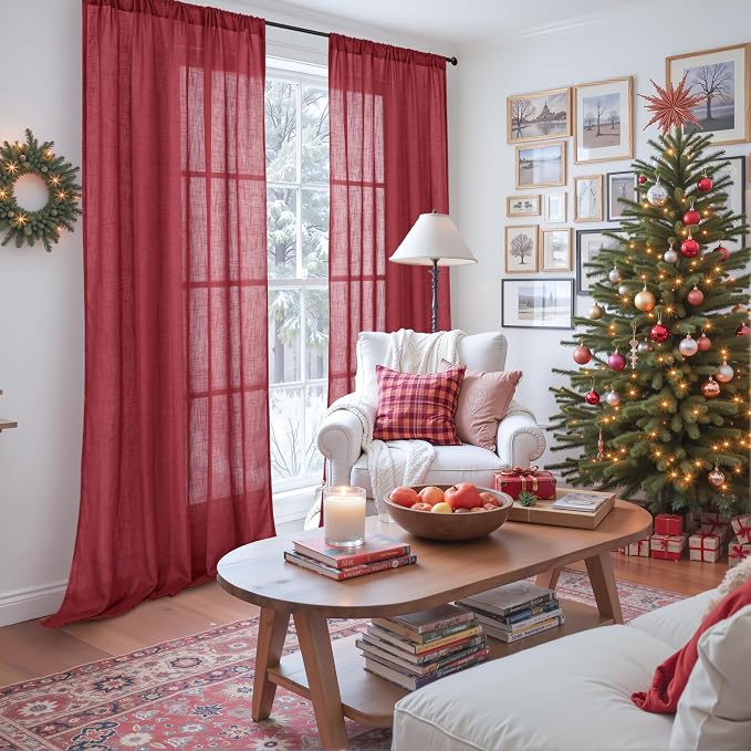 BGment Long Linen Semi Sheer Curtains 102 Inch Length - Image 2