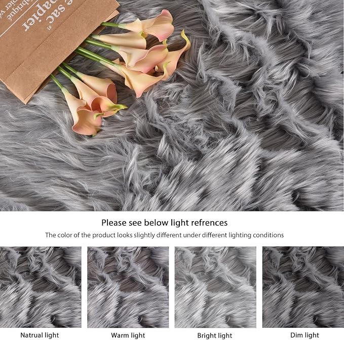 ORINOVA Silver Grey Washable Shaggy Round Rugs 6.6ft Large Faux Sheepskin Fur - Image 9