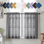 Simplebrand Grey Sheer Kitchen Curtains 36 Inch Length Tier Curtains 2 Panels by Simplebrand