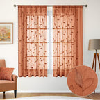 HOMEIDEAS Fall Burnt Orange Sheer Curtains 63 Inches Length 2 Panels - Image 2
