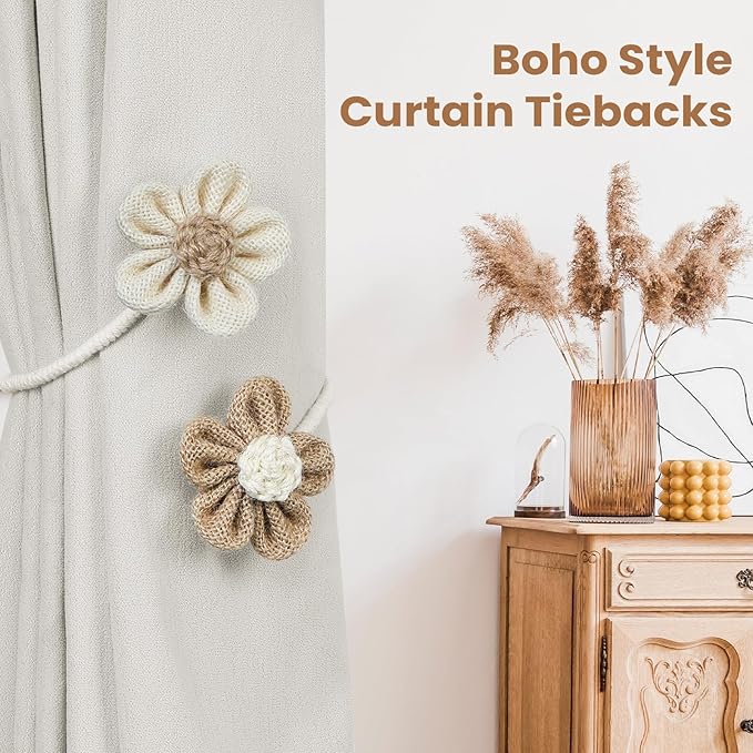 KLOGTSIND Flower Curtain Tiebacks, 4 Pack Boho Curtain Ties Elegant DIY Curtain - Image 7