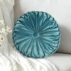 HIG Set of 2 Teal Ruched Velvet Round Throw Pillows – 14.5’’ Decorative Pillows - Image 2