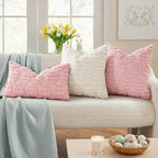 decorUhome Easter Pink Egg Pillow Covers 18x18 Inch Set of 2, Soft Plush Faux - Image 2