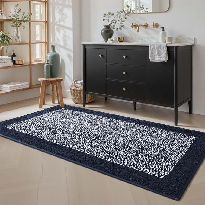 70x24 Long Bathroom Rugs Washable Non Slip, Dark Blue Bath Mat - Image 3