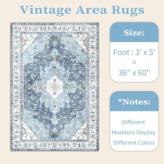 SERISSA Area Rug 3x5 Boho Blue Rugs - Image 7