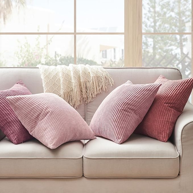 Topfinel Pink Throw Pillows Covers 20x20 Inch Set of 4, Farmhouse Corduroy - Image 3